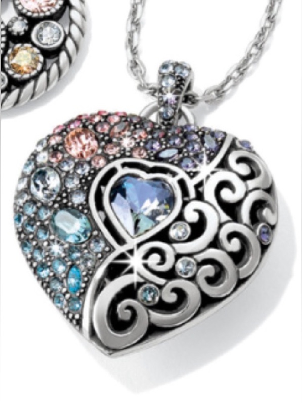 💖 RARE BRIGHTON VTG SWAROVSKI CRYSTAL SILVER ‘ECSTATIC HEART’ NECKLACE! MSRP $88